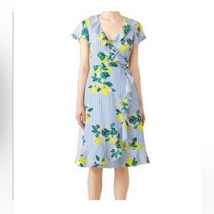 NWT DRAPER JAMES Lemon Blossom Floral Blue Wrap Dress Sz 12